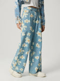 MQTIME  -  Pocketed Floral Wide Leg Jeans