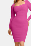 MQTIME  -  Basic Bae Full Size Built-In Shapewear Square Neck Long Sleeve Dress
