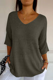 MQTIME  -  V-Neck Three-Quarter Sleeve Knit Top