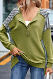 MQTIME  -   Striped Exposed Seam Half Button Sweatshirt