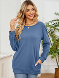 MQTIME  -  Ruched Shoulder Round Neck Long Sleeve Sweatshirt