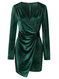 MQTIME  -  Ruched Surplice Long Sleeve Mini Dress