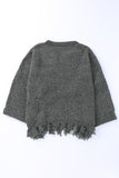 MQTIME  -  Distressed Round Neck Drop Shoulder Sweater