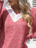 MQTIME  -  Lace Detail V-Neck Long Sleeve T-Shirt