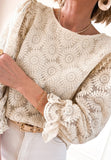 MQTIME  -  Flower Jacquard Flounce Sleeve Blouse