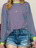 MQTIME  -  Contrast Striped Long Sleeve Sweatshirt
