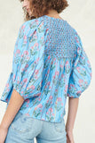 MQTIME  -  Smocked Floral Print Tie Neck Blouse