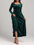 MQTIME  -  Square Neck Long Sleeve Velvet Dress