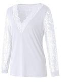 MQTIME  -  Full Size Lace Detail V-Neck Long Sleeve Blouse