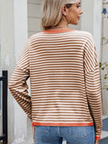 MQTIME  -  Striped Contrast Round Neck Long Sleeve Sweater