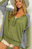 MQTIME  -   Striped Exposed Seam Half Button Sweatshirt