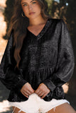 MQTIME  -  Frill Peplum V-Neck Long Sleeve Blouse