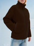 MQTIME  -   Turtleneck Zip Up Long Sleeve Plush Jacket