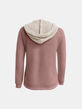 MQTIME  -  Full Size Waffle-Knit Contrast Long Sleeve Hoodie
