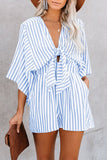 MQTIME  -  Bow Striped Kimono Sleeve Romper