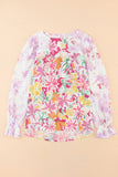 MQTIME  -  Floral Round Neck Flounce Sleeve Blouse
