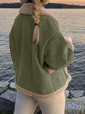 MQTIME  -  Fuzzy Collared Neck Long Sleeve Jacket
