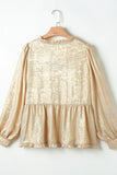 MQTIME  -  Frill Peplum V-Neck Long Sleeve Blouse