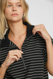 MQTIME  -  Umgee Striped Half Zip Short Sleeve Sweatshirt