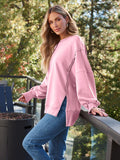 MQTIME  -  Slit Round Neck Long Sleeve Sweatshirt