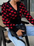 MQTIME  -  Valentine’s Day Heart V-Neck Cropped Cardigan