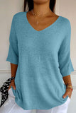 MQTIME  -  V-Neck Three-Quarter Sleeve Knit Top