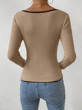 MQTIME  -  Contrast Trim Long Sleeve Knit Top