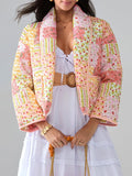 MQTIME  -  Printed Patchwork Open Front Cardigan with Pockets