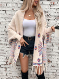 MQTIME  -   Fringe Geometric Open Front Long Sleeve Cape