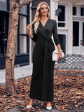 MQTIME  -  Slit Twisted Surplice Long Sleeve Dress
