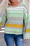 MQTIME  -  Contrast Striped Boat Neck Dropped Shoulder Sweater