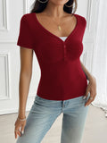 MQTIME  -  Devine Decorative Button Short Sleeve T-Shirt