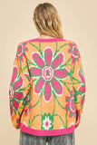 MQTIME  -   Floral Contrast V-Neck Dropped Shoulder Sweater
