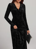 MQTIME  -  Rose Print V-Neck Long Sleeve Dress
