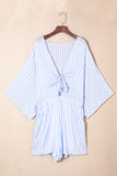MQTIME  -  Bow Striped Kimono Sleeve Romper