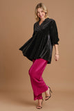 MQTIME  -  Umgee Full Size Beaded Frill Flounce Sleeve Velvet Babydoll Blouse