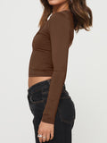 MQTIME  -  Scoop Neck Long Sleeve Cropped T-Shirt