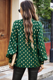 MQTIME  -  Cutout Printed Mock Neck Long Sleeve Blouse
