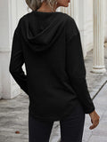 MQTIME  -  Drawstring Waffle Knit Long Sleeve Hooded Top