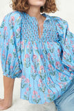 MQTIME  -  Smocked Floral Print Tie Neck Blouse
