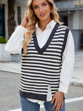 MQTIME  -  Slit V-Neck Striped Sweater Vest
