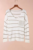MQTIME  -  Striped V-Neck Drop Shoulder Sweater