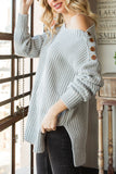 MQTIME  -  Side Slit Boat Neck Long Sleeve Sweater