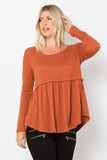 MQTIME  -   Be Stage Full Size Texture Babydoll Round Neck Long Sleeve Knit Top