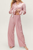 MQTIME  -  Basic Bae Tied Cuff Collared Neck Top and Pants Lounge Set