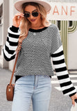 MQTIME  -  Striped Round Neck Dropped Shoulder Sweater