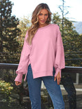 MQTIME  -  Slit Round Neck Long Sleeve Sweatshirt