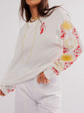 MQTIME  -  Embroidered Round Neck Long Sleeve Sweatshirt
