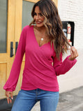 MQTIME  -  Waffle Knit Surplice Long Sleeve T-Shirt