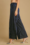 MQTIME  -  Full Size Elastic Waist Striped Wide Leg Velvet Pants